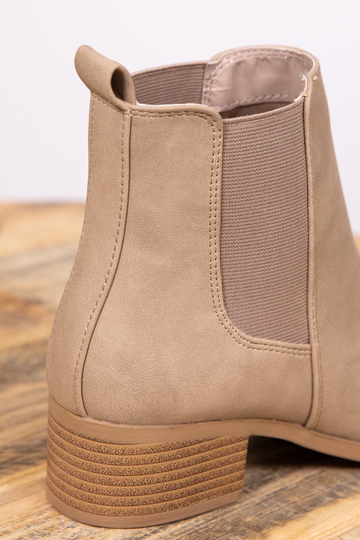 Taupe Elastic Side Pull On Booties - Filly Flair