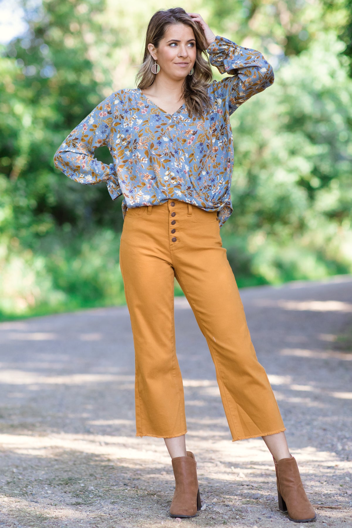 Mustard High Rise Button Fly Wide Leg Jeans - Filly Flair