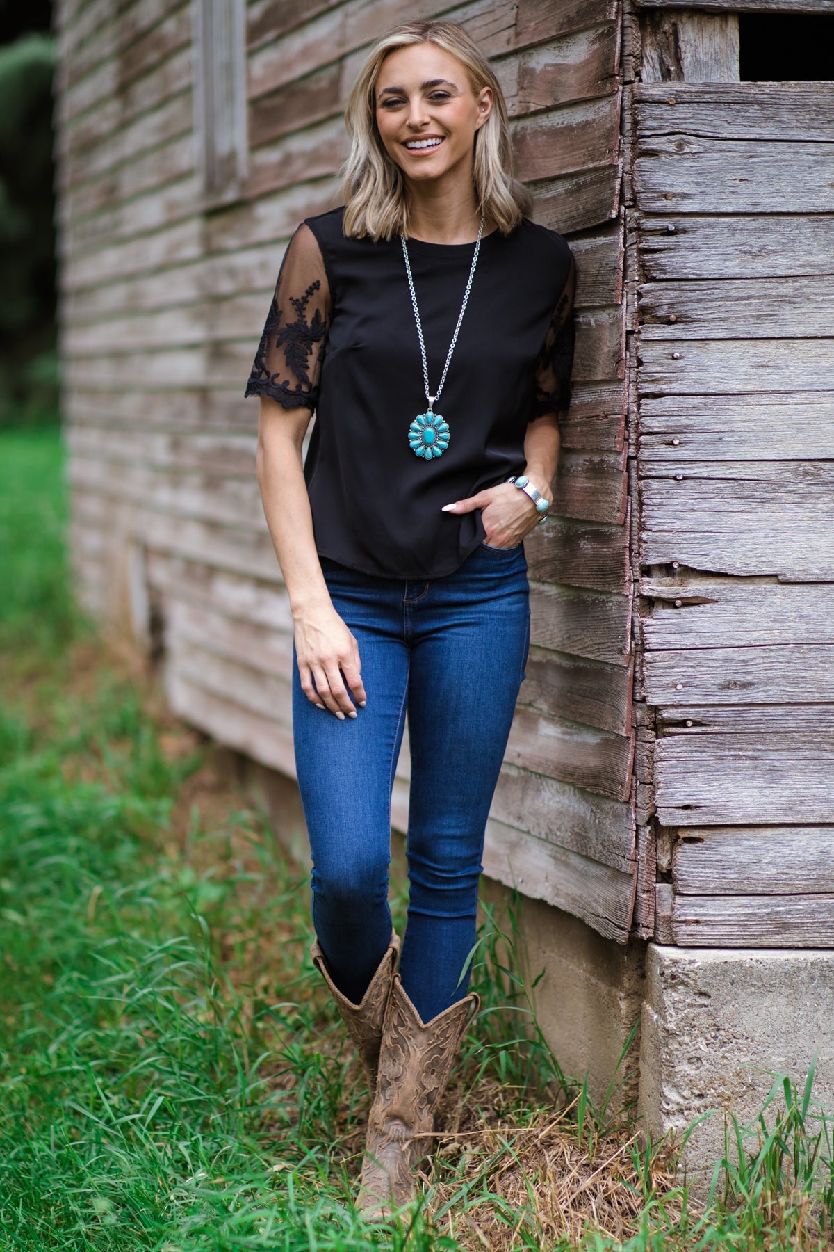 Black Mesh Lace Sleeve Top - Filly Flair
