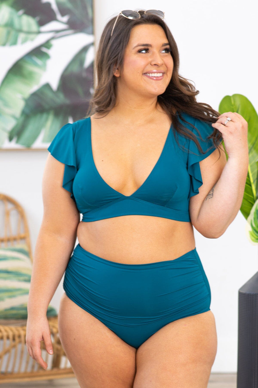 Teal Flutter Sleeve Two Piece Swimsuit - Filly Flair