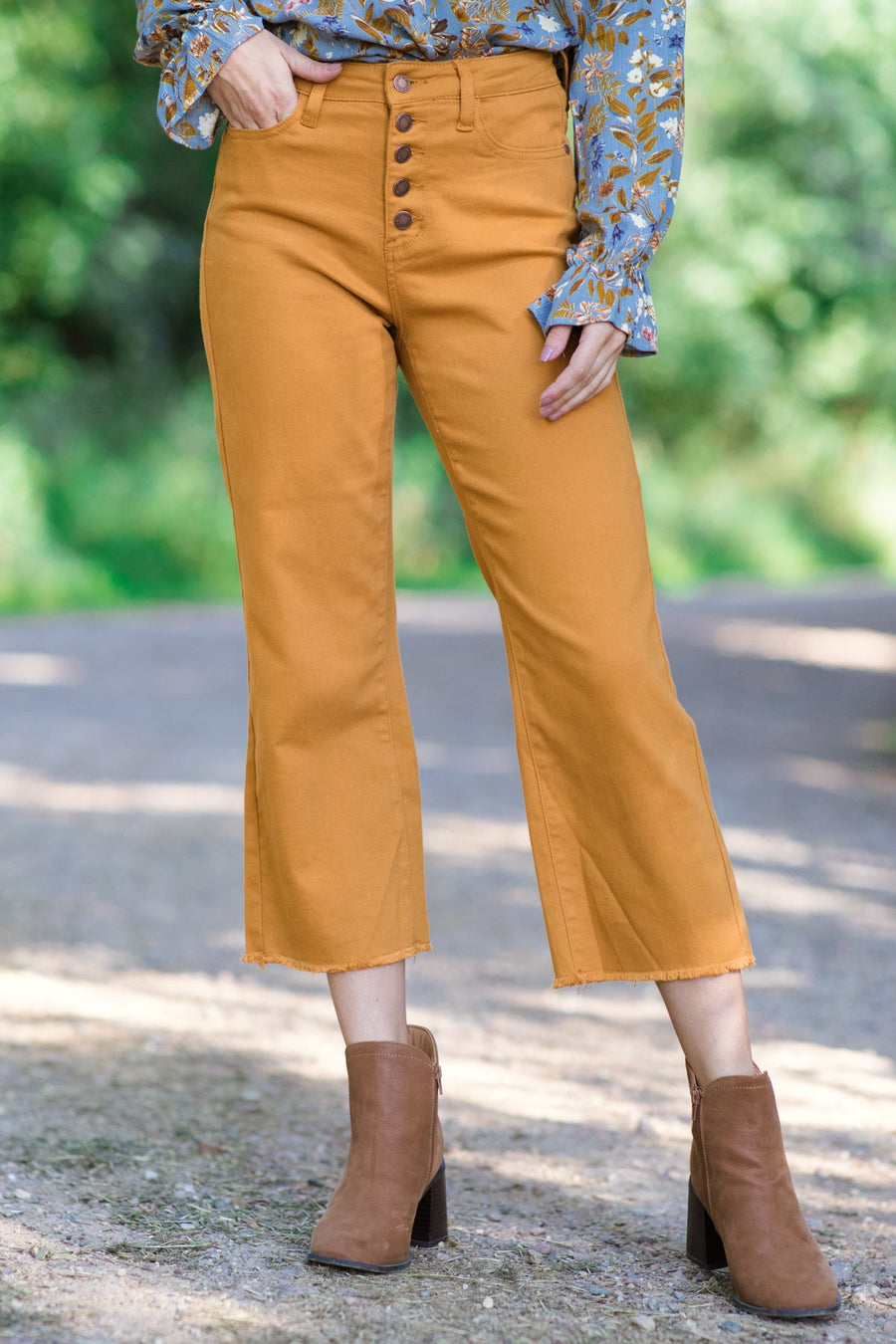 Mustard High Rise Button Fly Wide Leg Jeans - Filly Flair