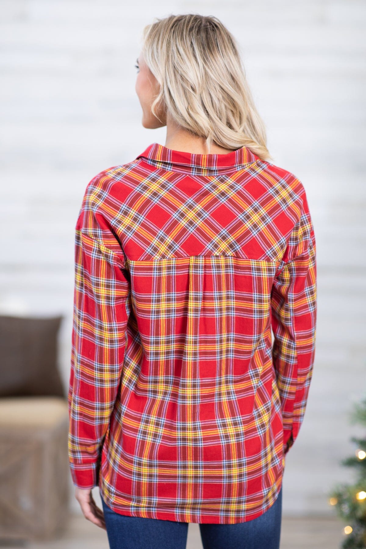 Red and Yellow Plaid Button Up Top - Filly Flair