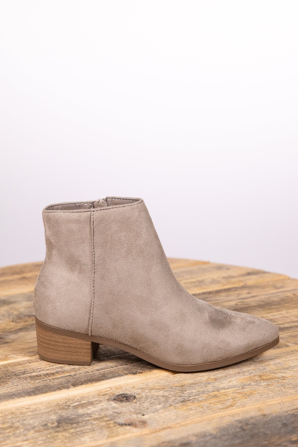 Oatmeal Faux Suede Point Toed Bootie - Filly Flair