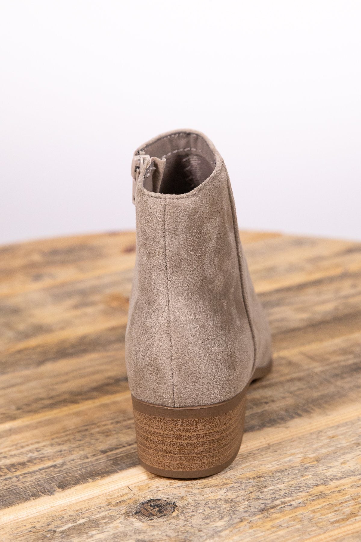 Oatmeal Faux Suede Point Toed Bootie - Filly Flair