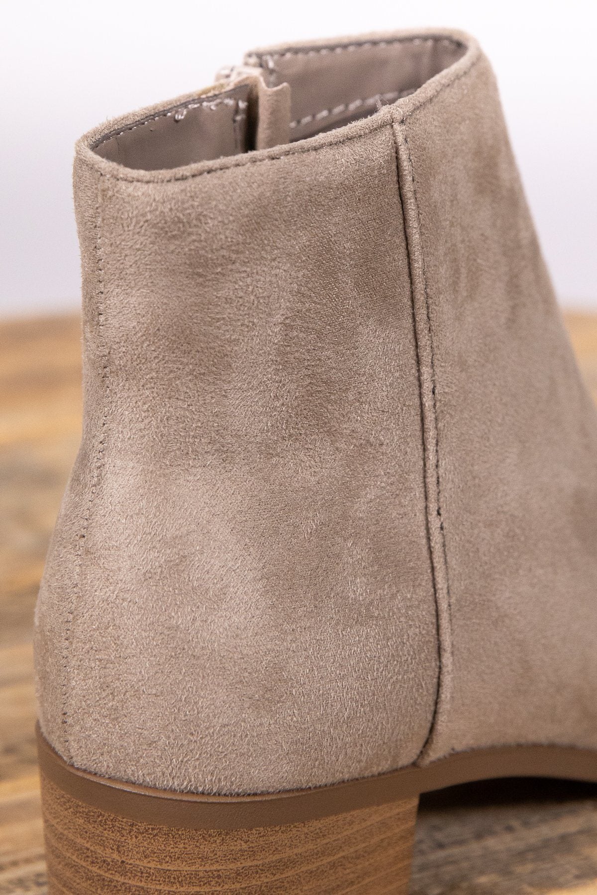 Oatmeal Faux Suede Point Toed Bootie - Filly Flair