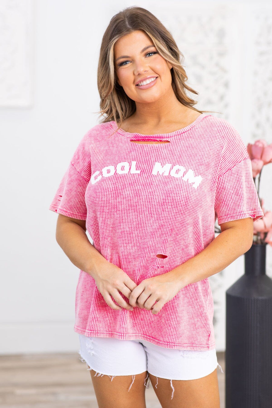 Hot Pink Washed Cool Mom Graphic Top - Filly Flair