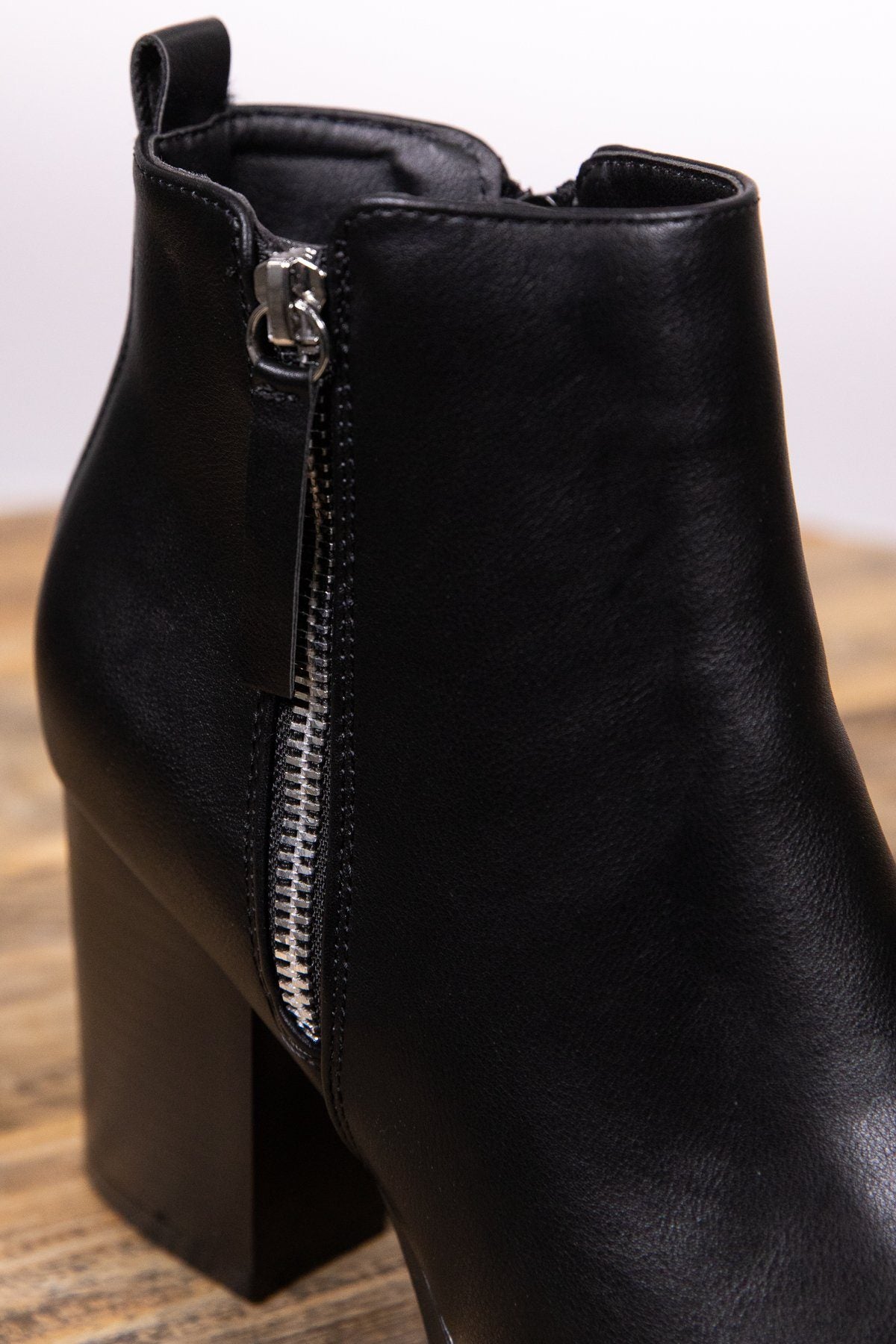 Black Faux Leather Side Zip Tall Bootie - Filly Flair