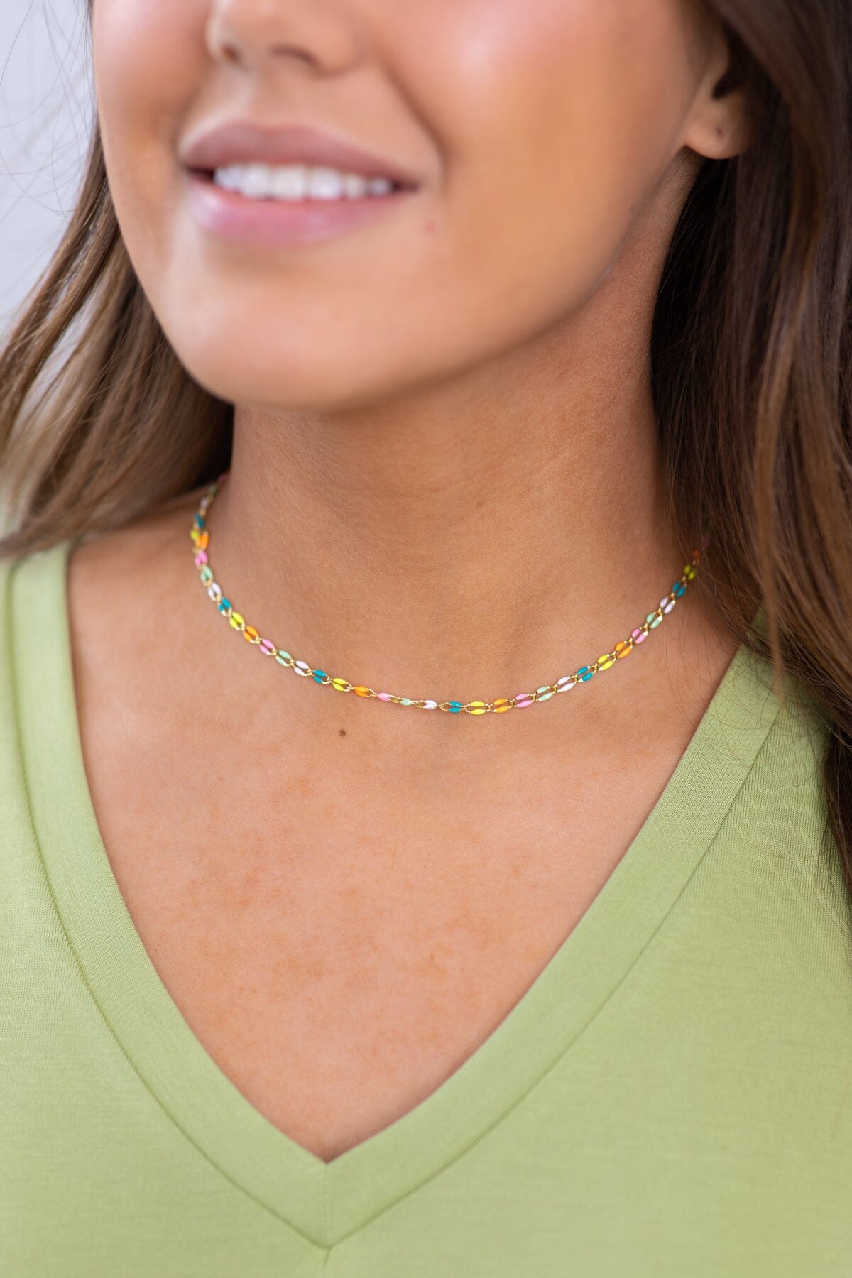 Gold Multicolor Enamel Chain Necklace - Filly Flair