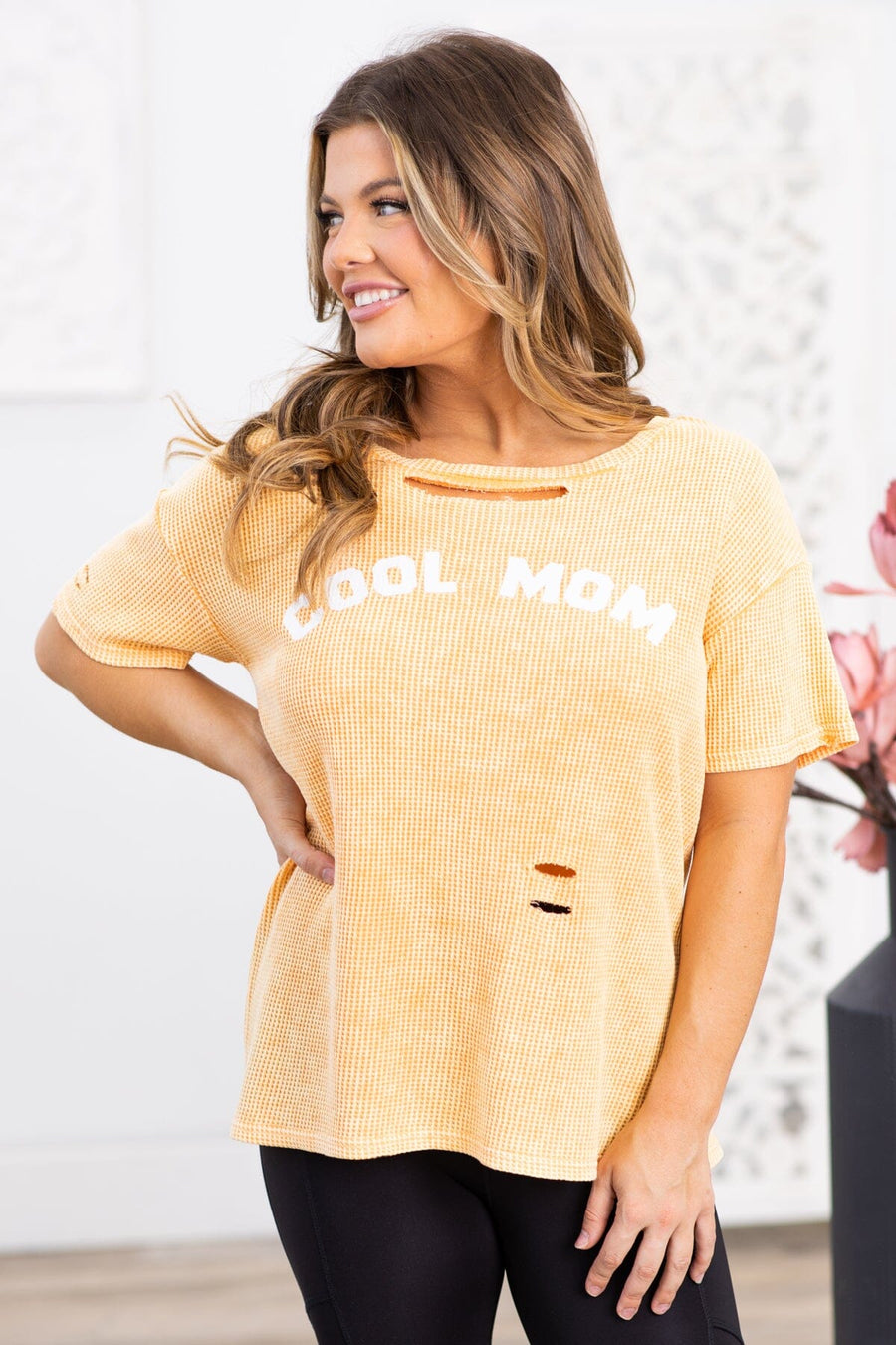 Peach Washed Cool Mom Graphic Top - Filly Flair