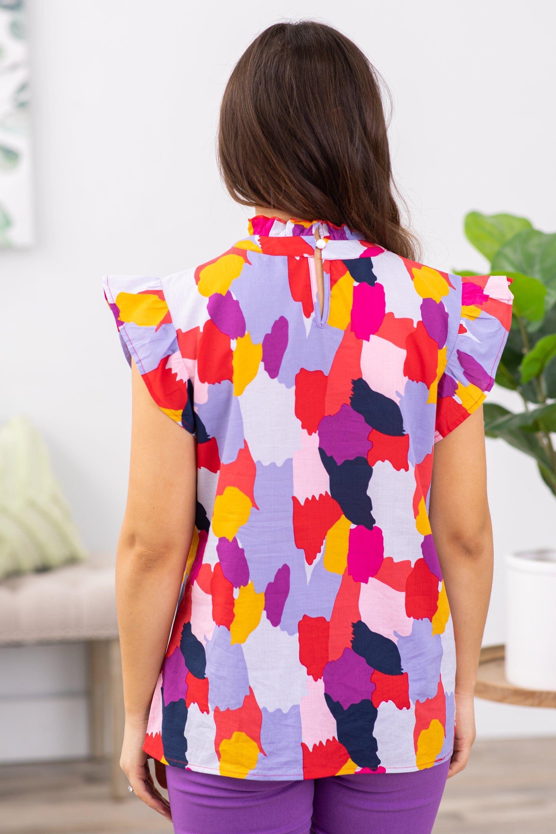Red Multicolor Abstract Print Top - Filly Flair