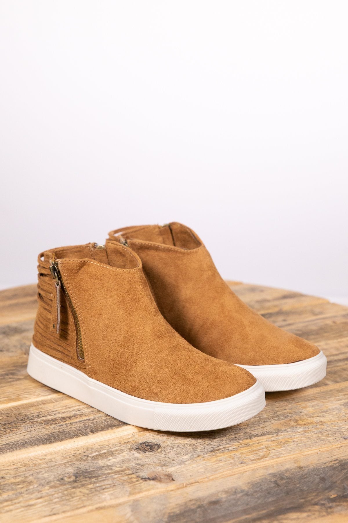 Camel Faux Suede Side Zip Shoe - Filly Flair