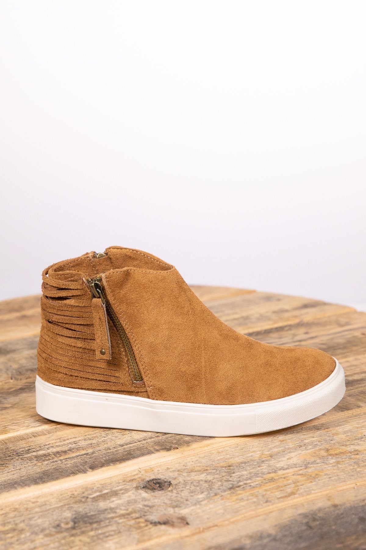 Camel Faux Suede Side Zip Shoe - Filly Flair