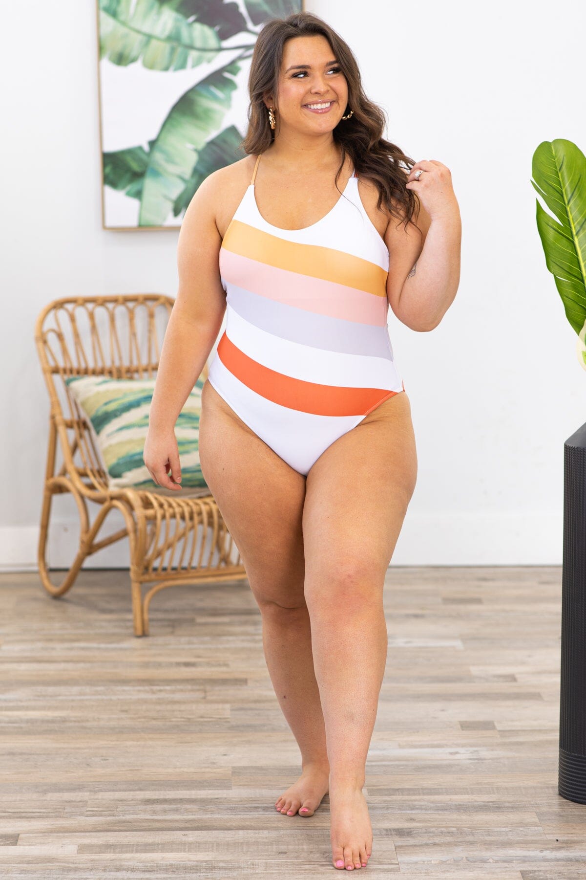 Orange and Mustard Stripe One Piece Swimsuit - Filly Flair