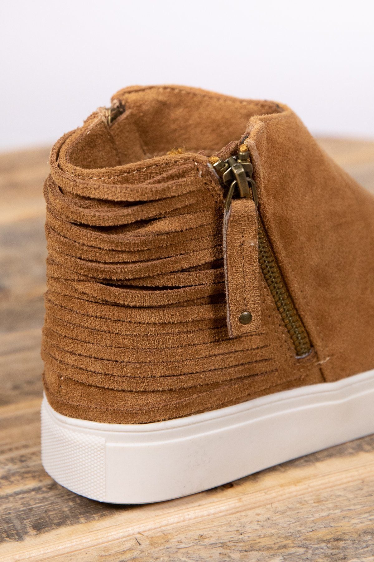 Camel Faux Suede Side Zip Shoe - Filly Flair