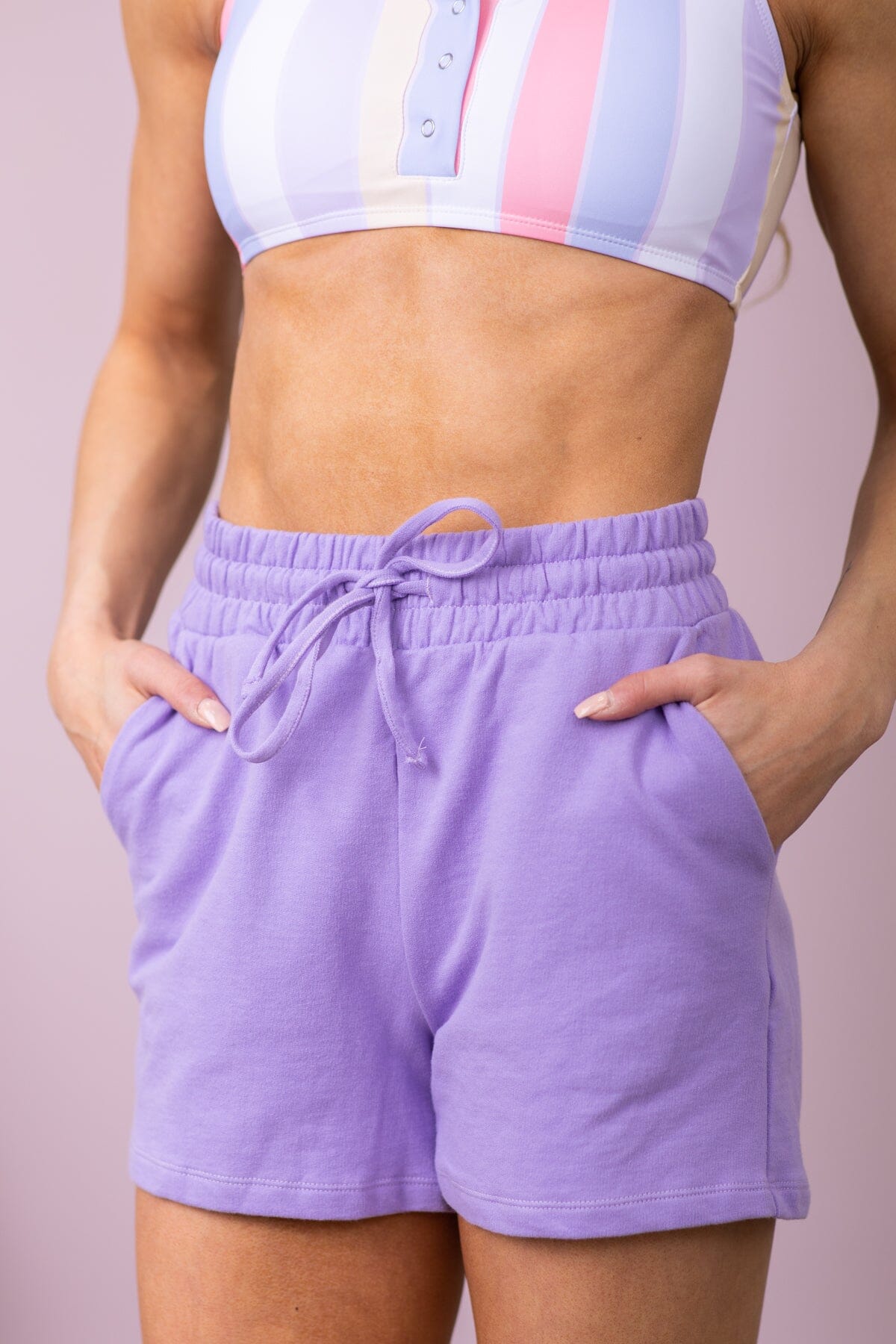 Lavender French Terry Drawstring Waist Shorts - Filly Flair