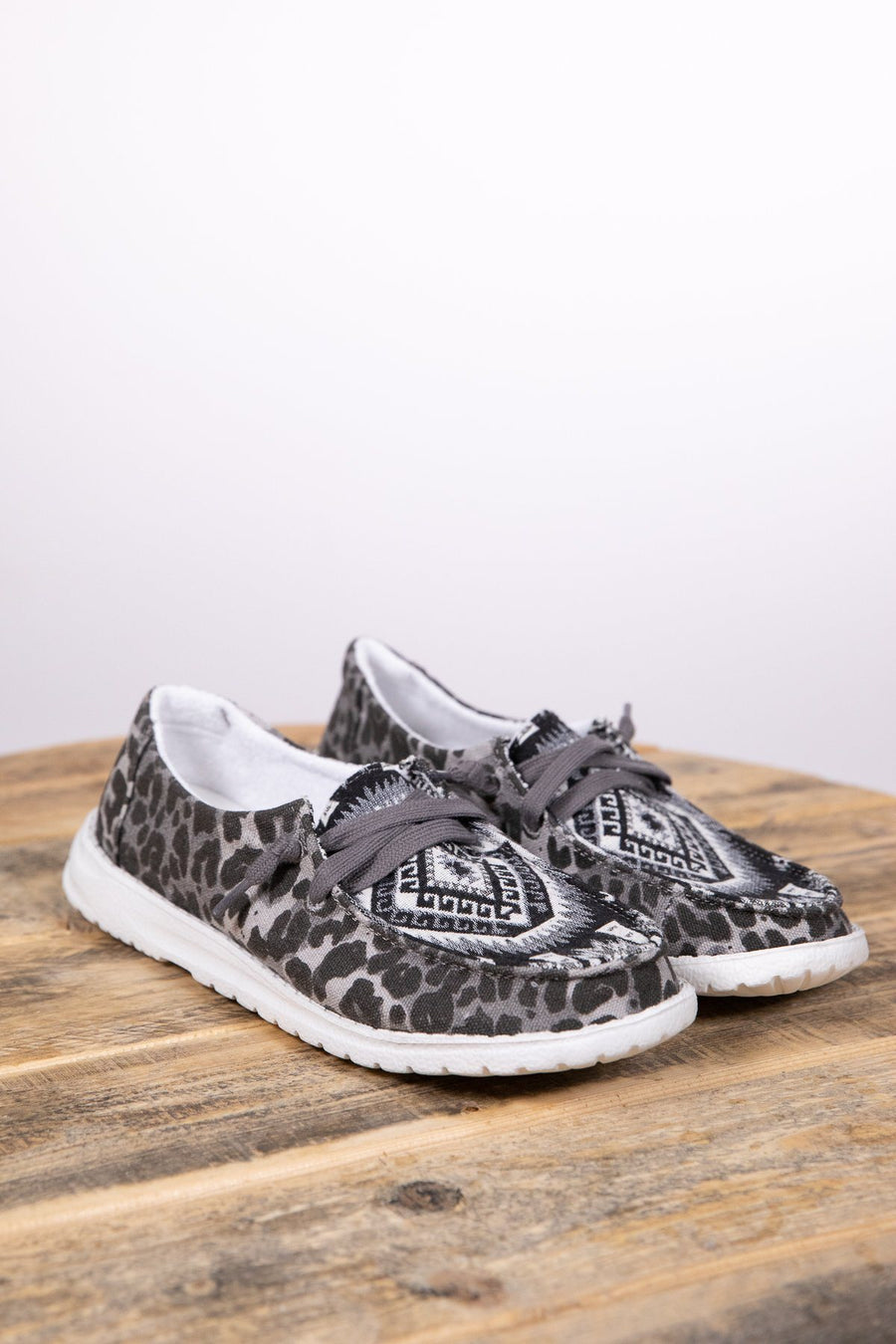 Grey Animal and Aztec Print Slip On Shoe - Filly Flair