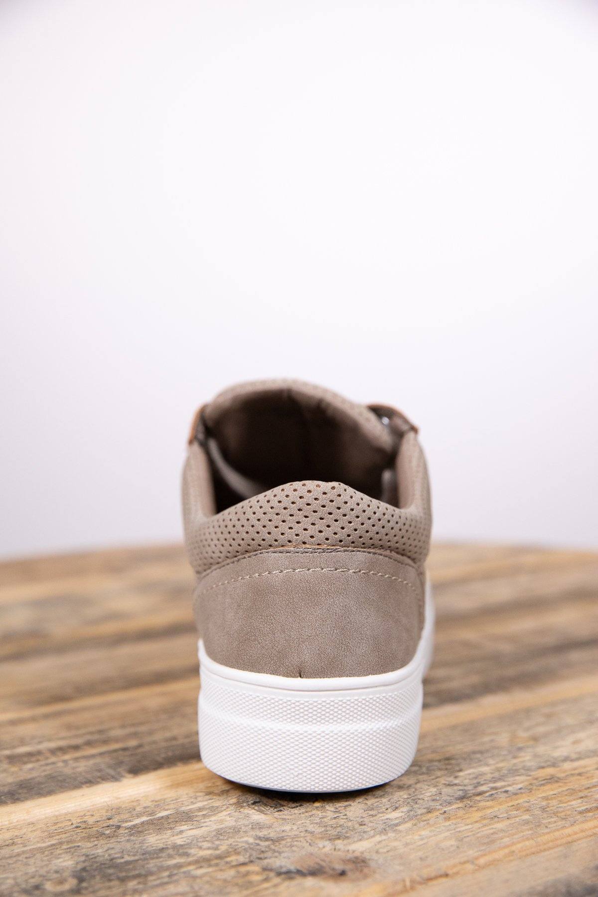Taupe Faux Suede Perforated Detail Sneakers - Filly Flair