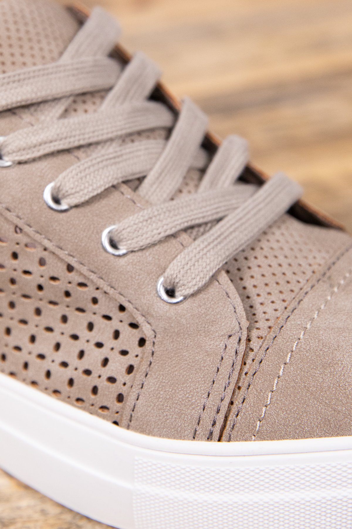 Taupe Faux Suede Perforated Detail Sneakers - Filly Flair