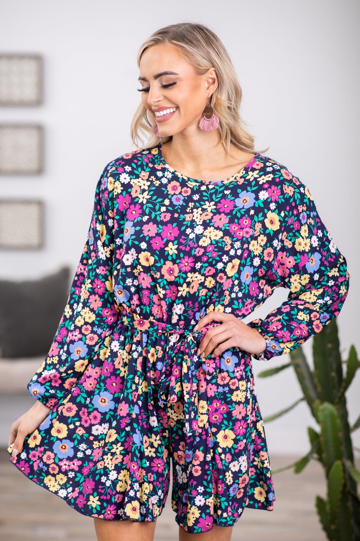 Pink Multicolor Floral Long Sleeve Romper - Filly Flair