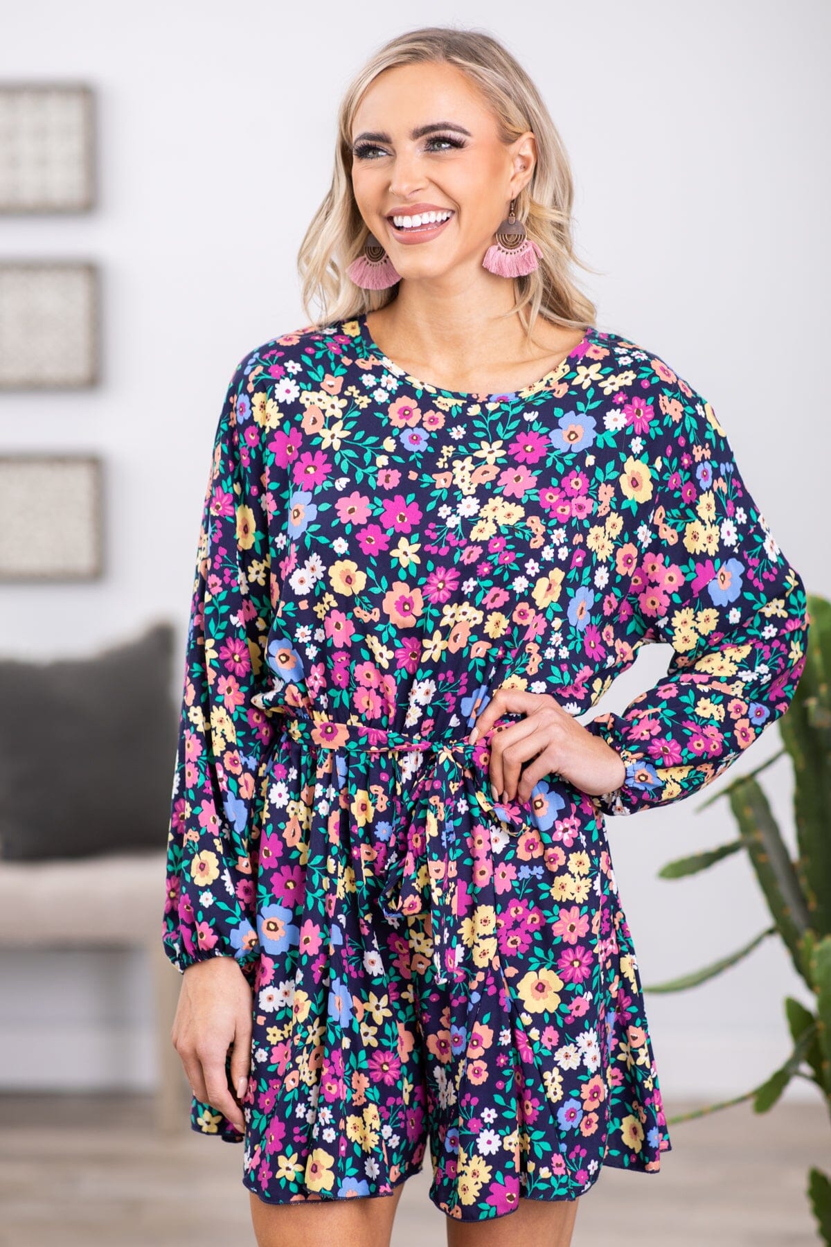 Pink Multicolor Floral Long Sleeve Romper · Filly Flair
