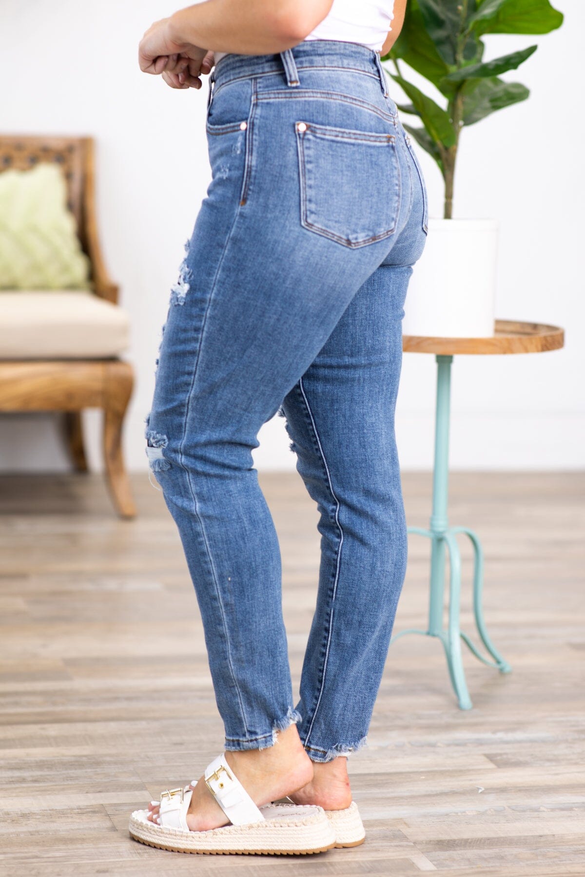 Judy Blue Navy Patch Distressed Jeans - Filly Flair