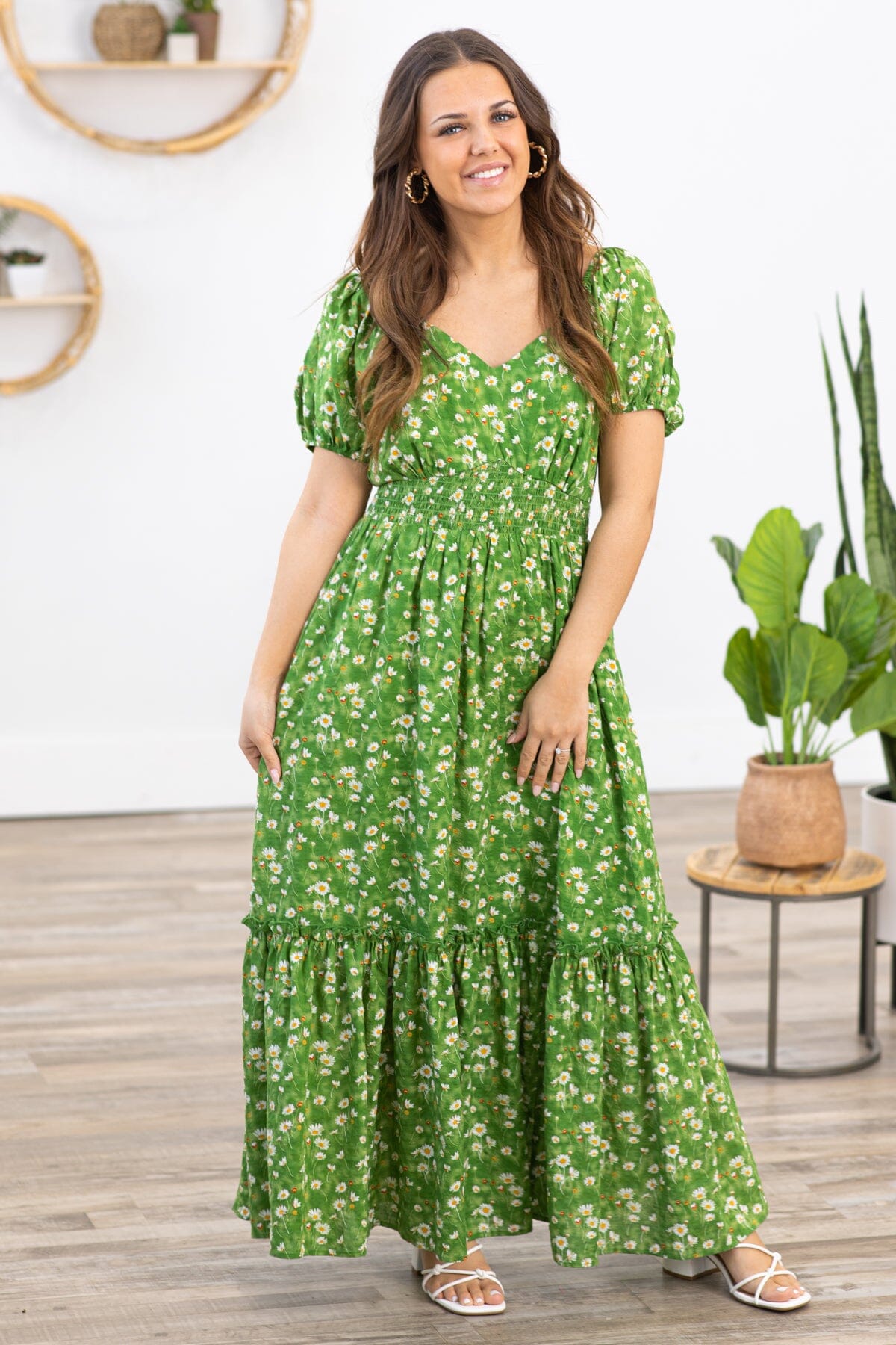 Green Multicolor Floral Puff Sleeve Maxi Dress · Filly Flair