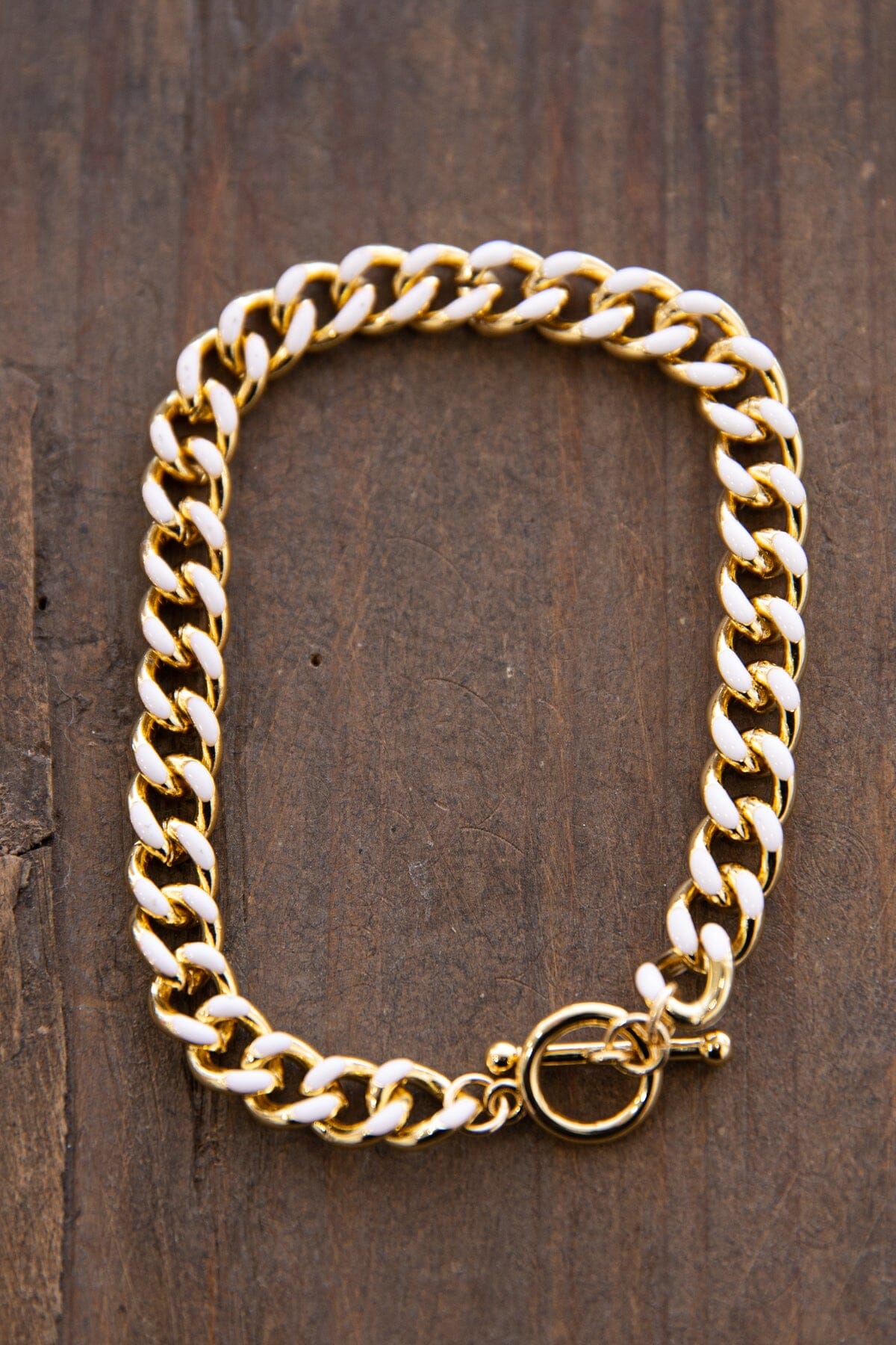 Gold and White Enamel Chain Bracelet - Filly Flair