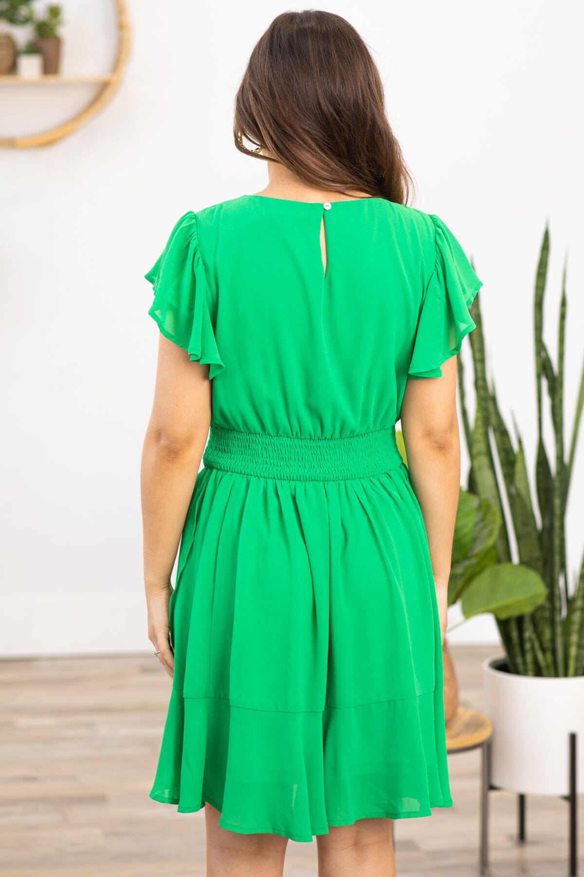 Jade Flutter Sleeve Smocked Waist Dress - Filly Flair