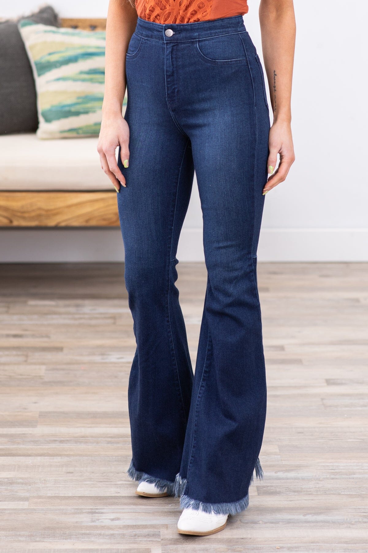 Cello High Rise Fray Hem Flare Jeans - Filly Flair