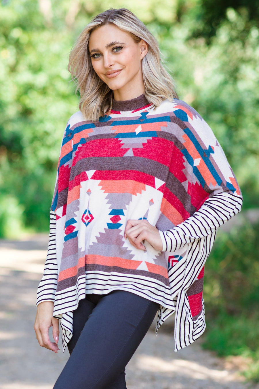 Cranberry Multicolor Aztec and Stripe Top - Filly Flair