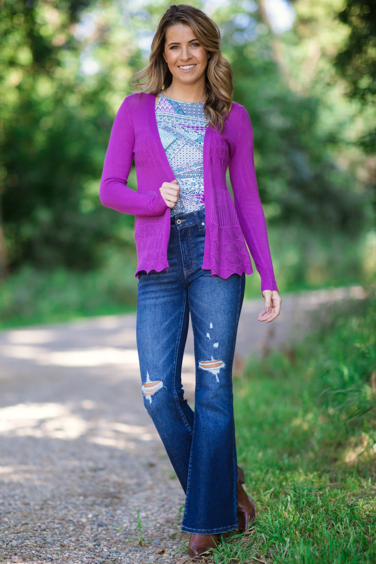 Orchid Scalloped Crochet Lace Trim Cardigan - Filly Flair