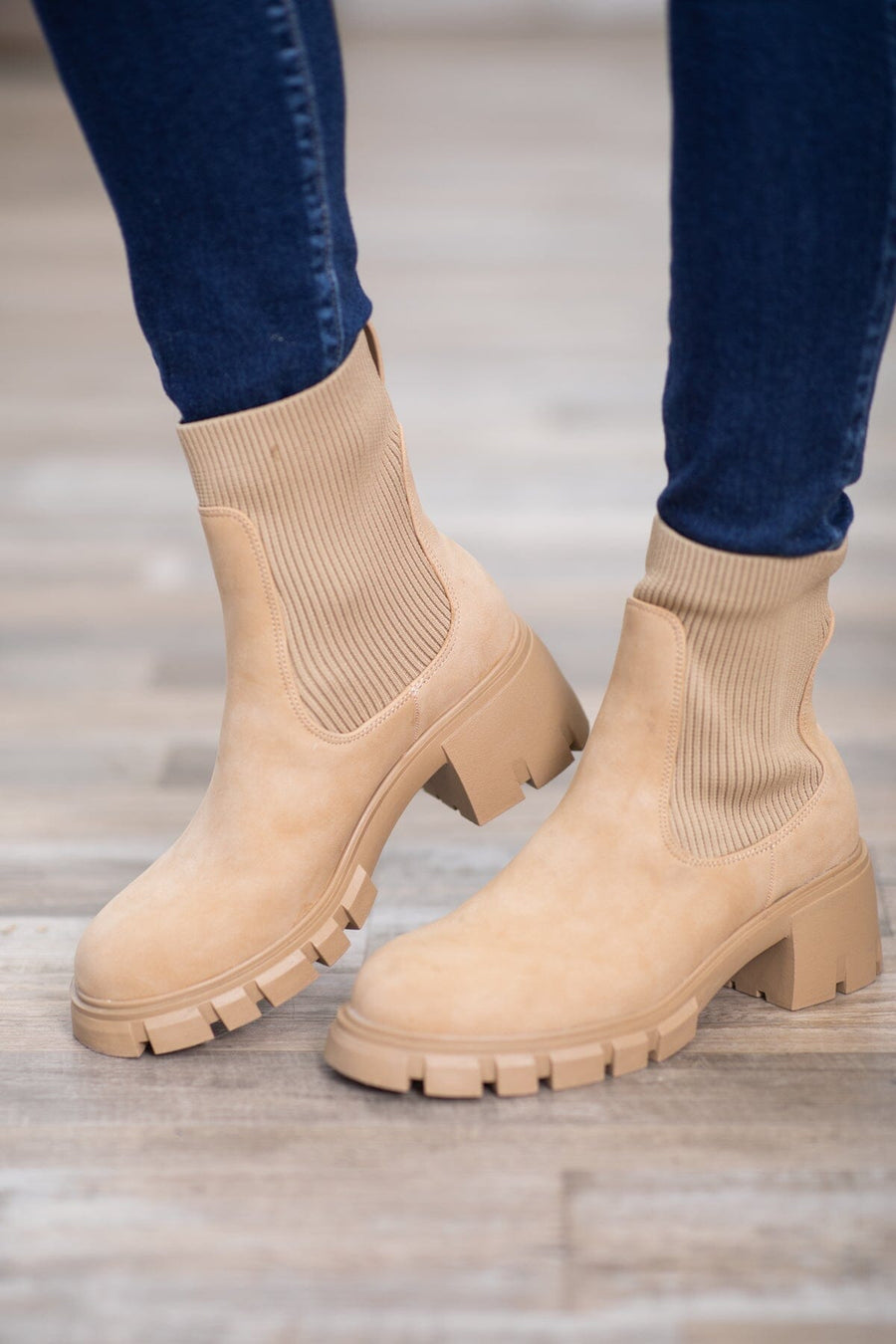 Tan Faux Suede Lug Sole Boots - Filly Flair