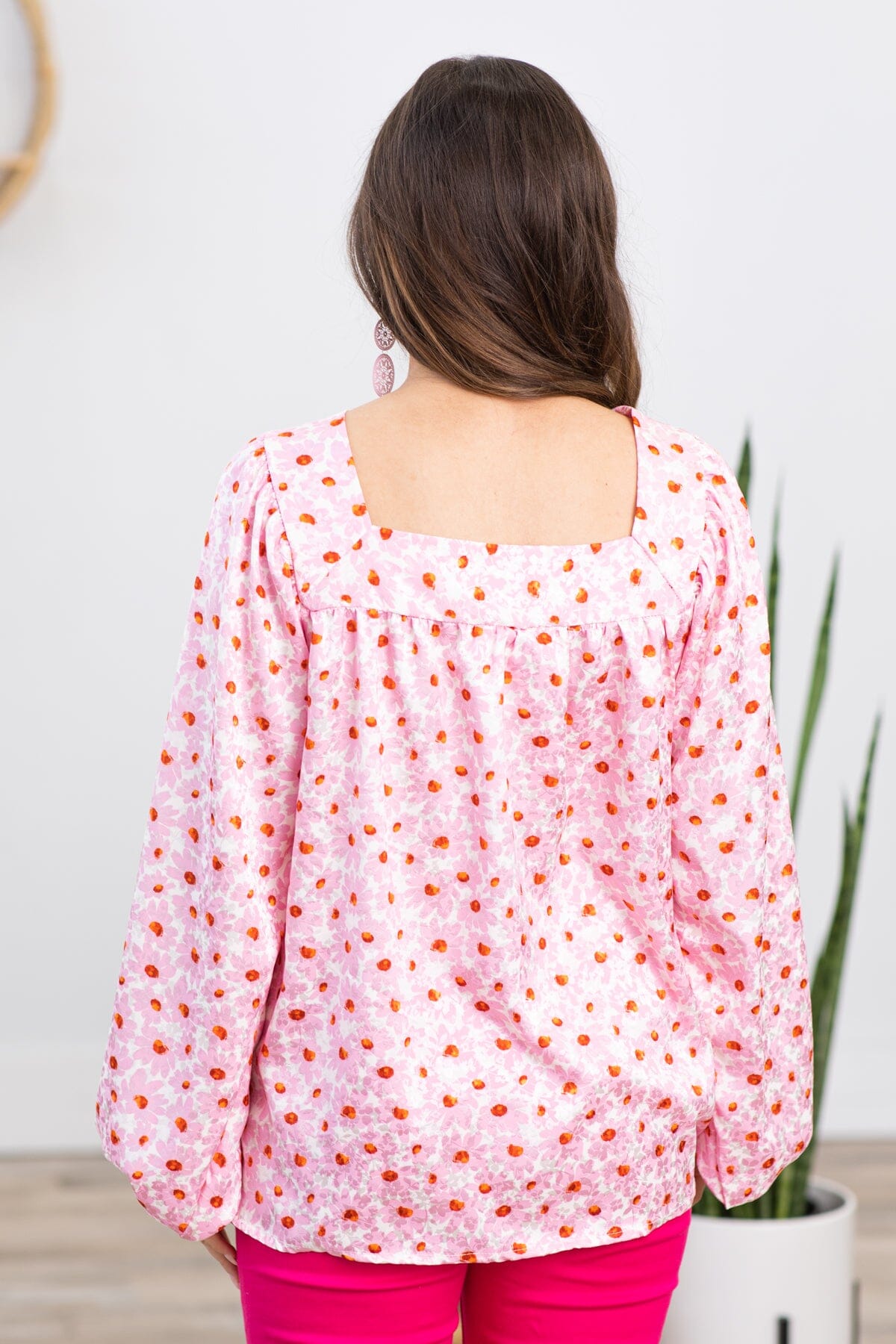 Pink Floral Print Square Neck Top - Filly Flair