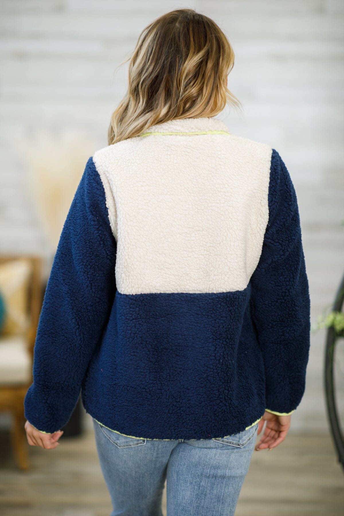 Navy and Ivory Sherpa 1/4 Zip Pullover - Filly Flair