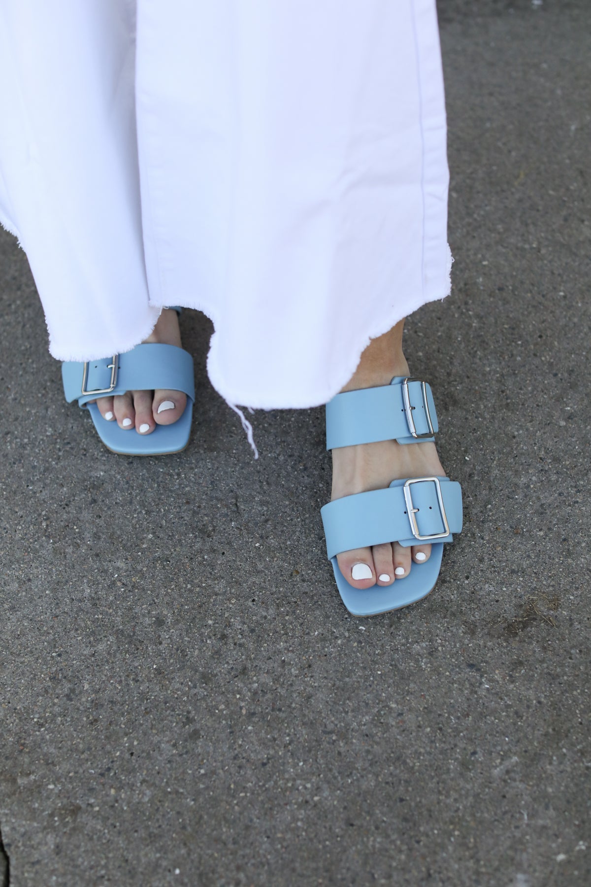 Cornflower Two Strap Slide On Sandals - Filly Flair
