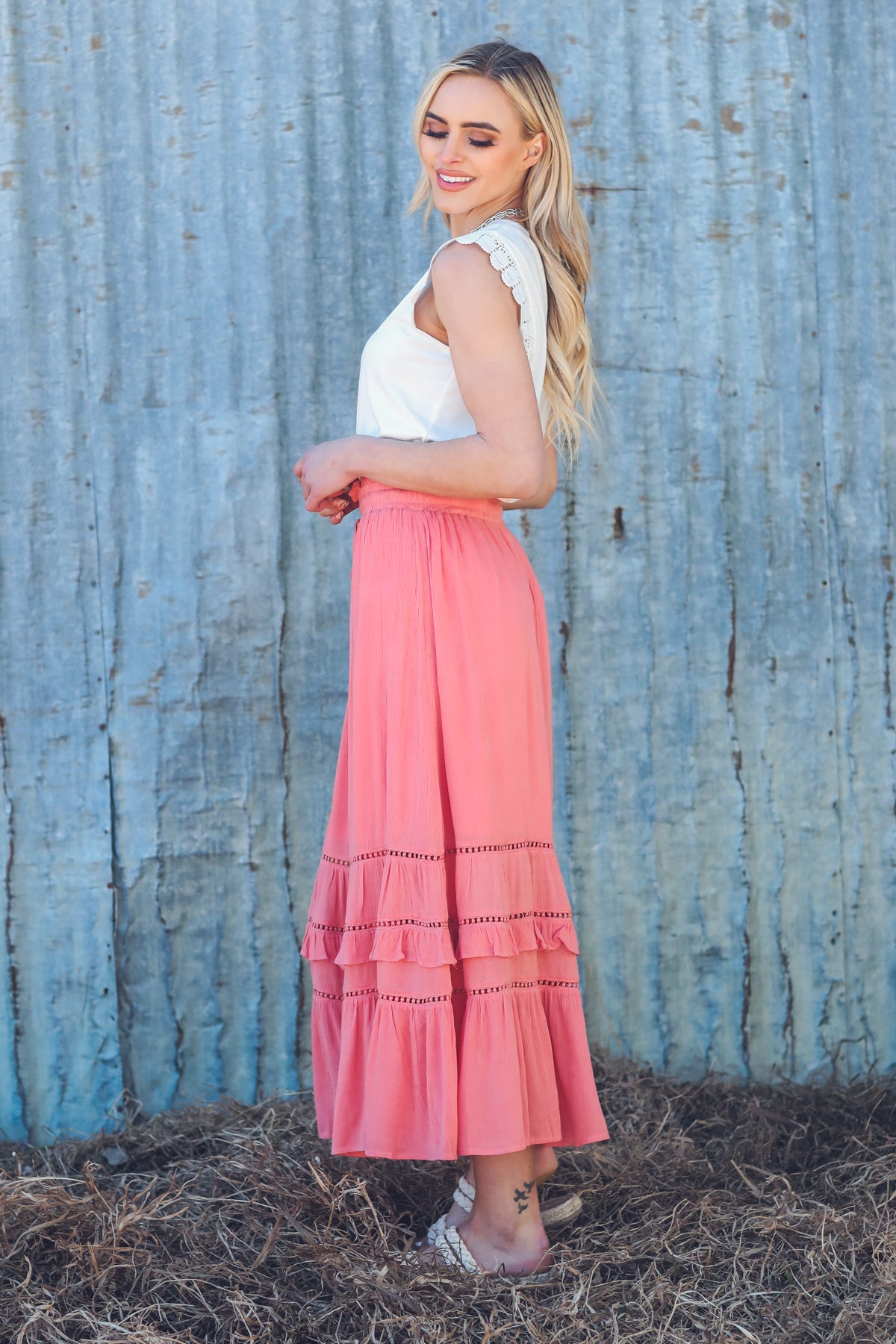 Coral Lace Inset Maxi Skirt · Filly Flair