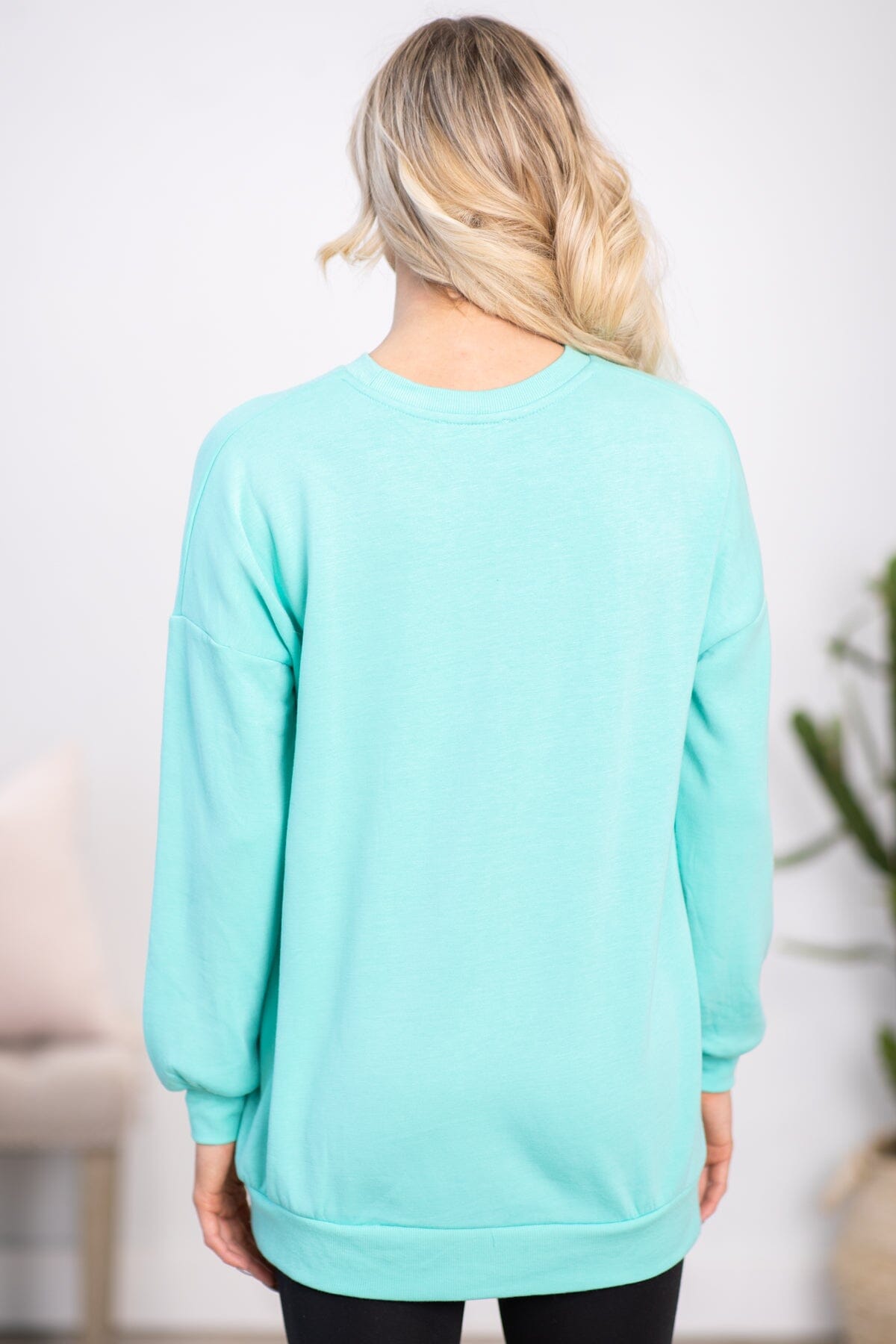 Aqua Crew Neck Sweatshirt With Pockets - Filly Flair