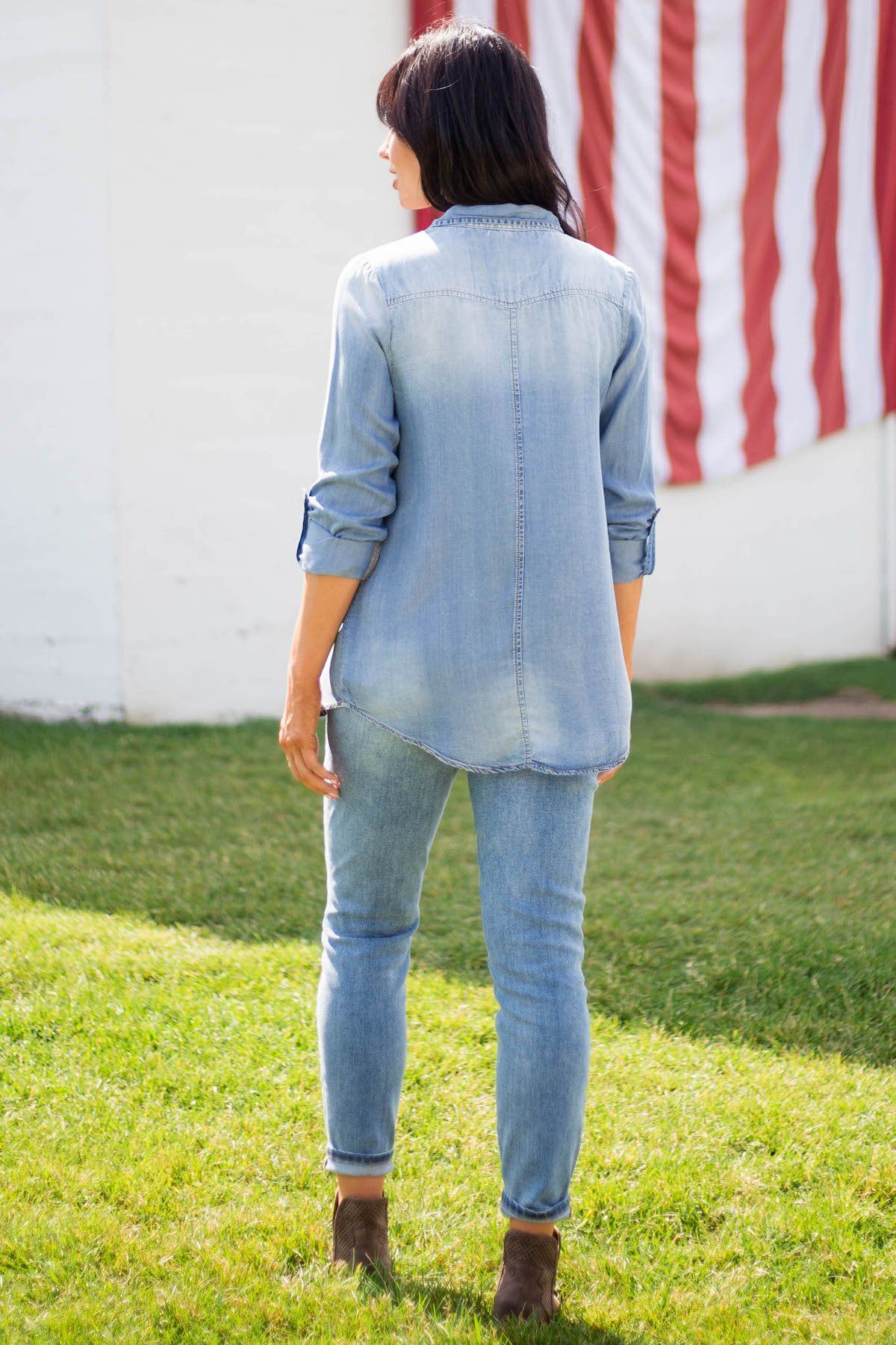 Lightweight Denim Button Up Top - Filly Flair