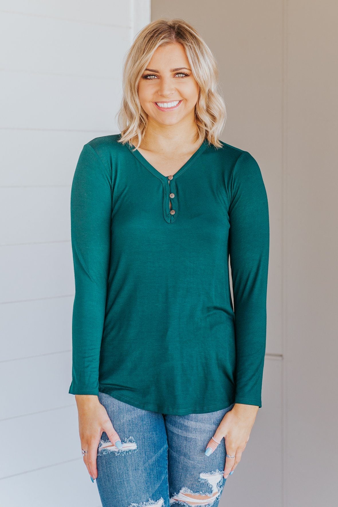 *DEAL* It Is What It Is Button Down Long Sleeve Top in Hunter Green - Filly Flair