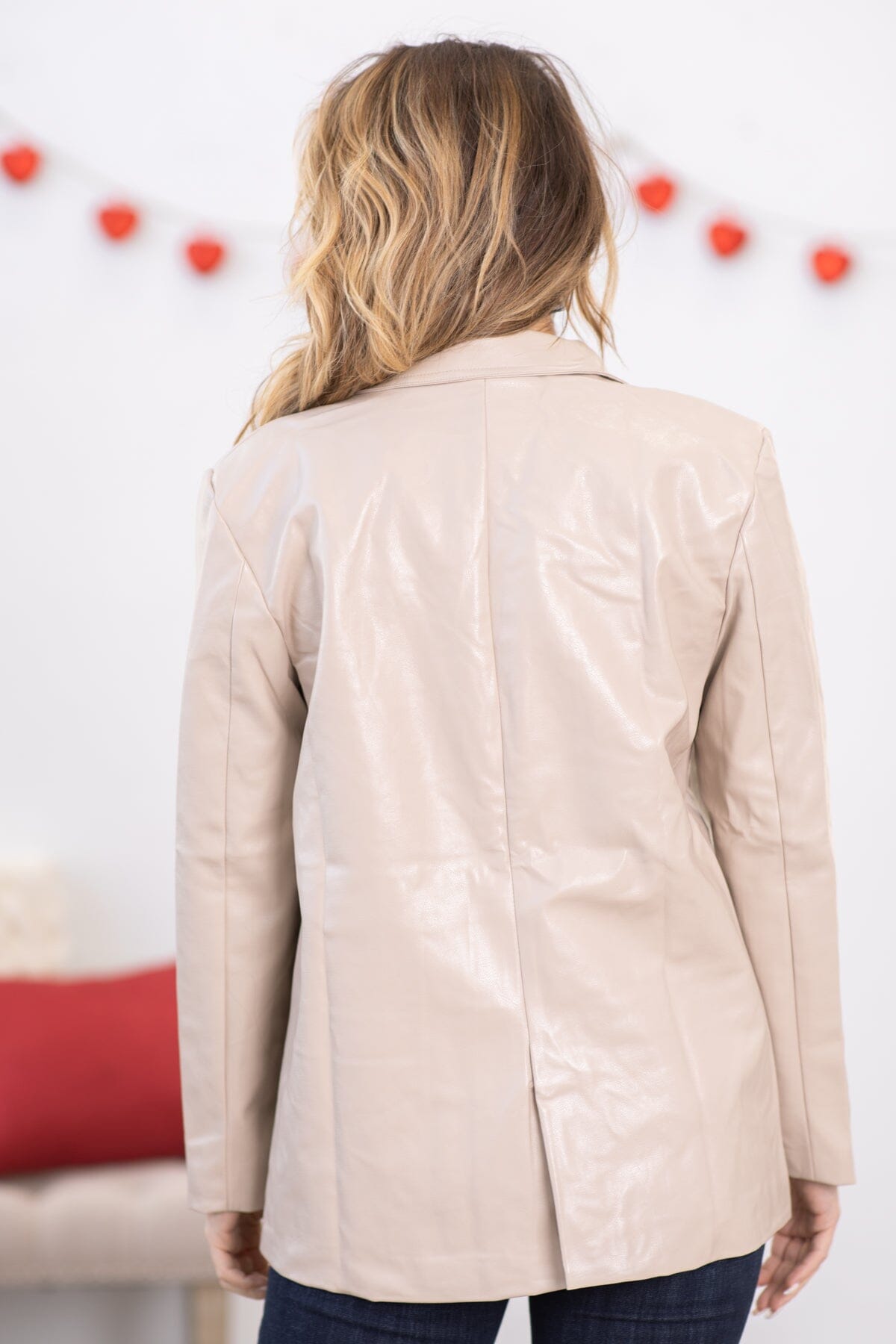 Beige Faux Leather Blazer - Filly Flair