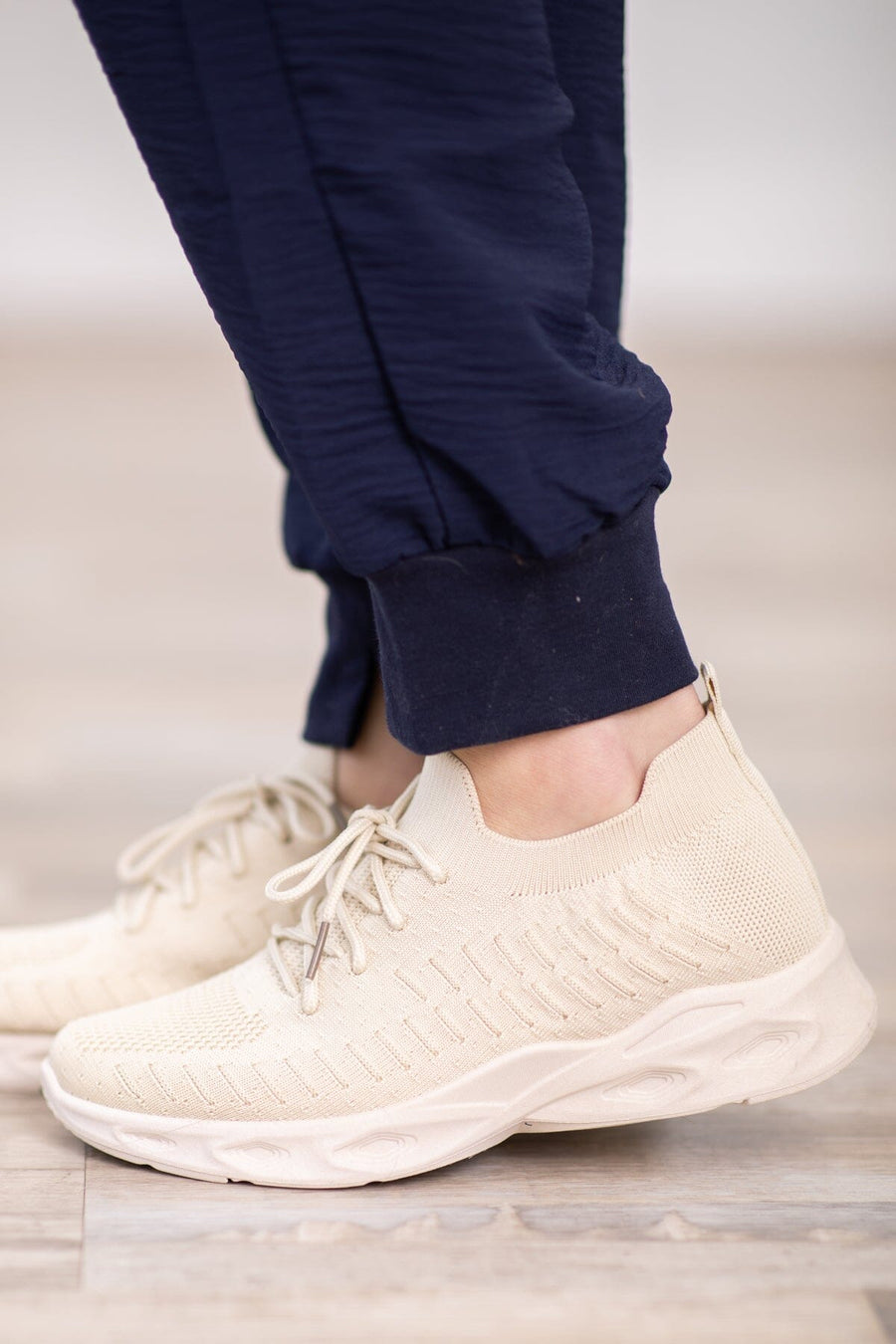 Beige Fly Knit Lace Up Sneakers - Filly Flair