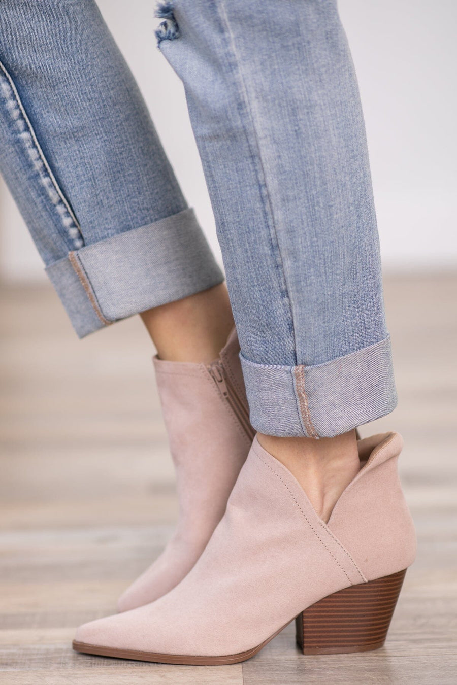 Beige Suede Heeled Bootie - Filly Flair