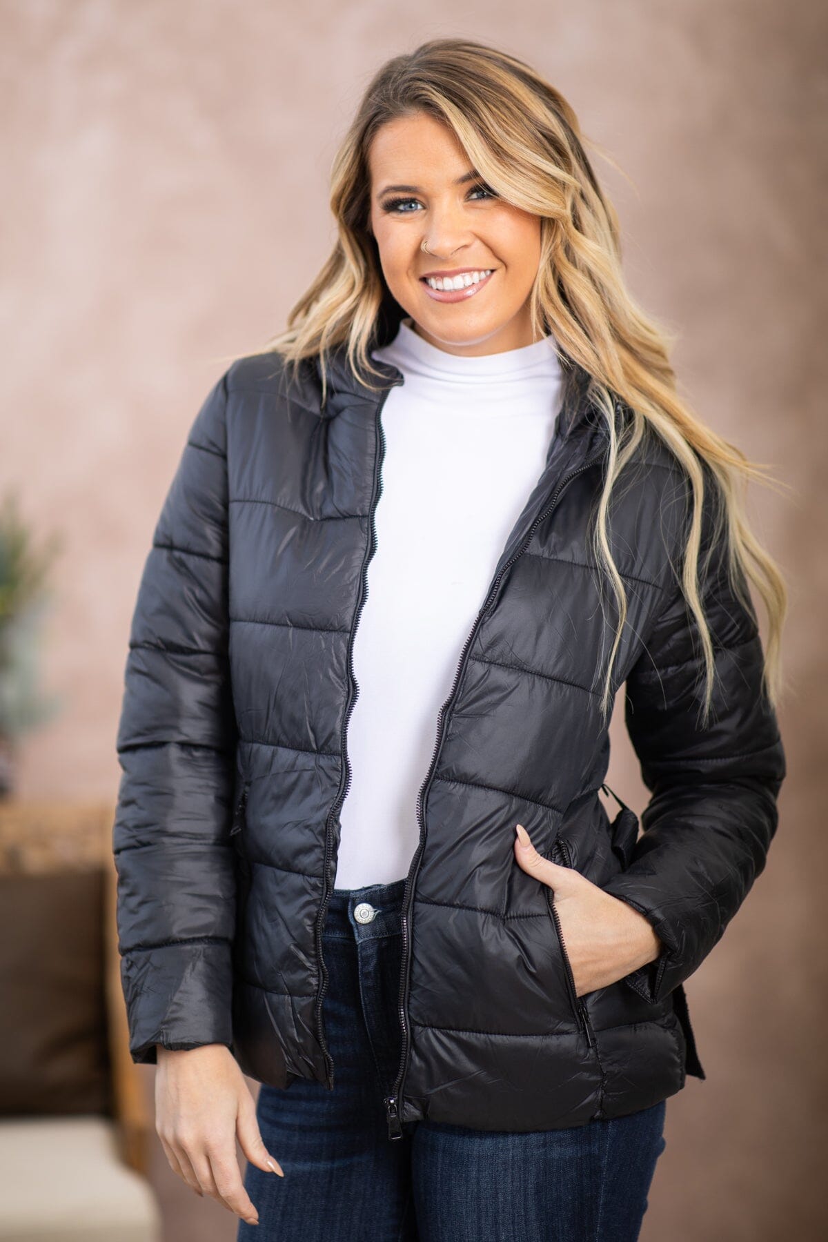 Black Belted Puffer Jacket - Filly Flair