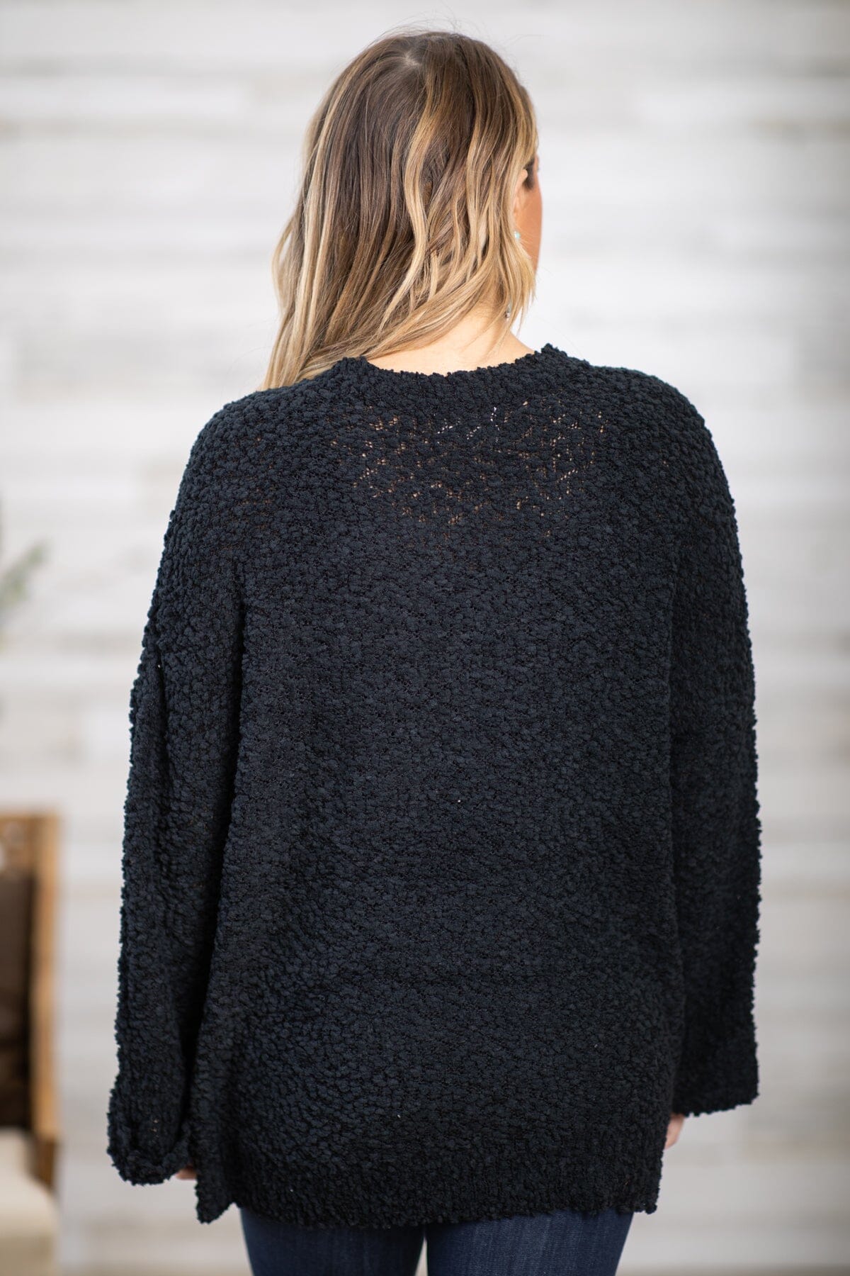 Black Popcorn Cuffed Sleeve Sweater - Filly Flair