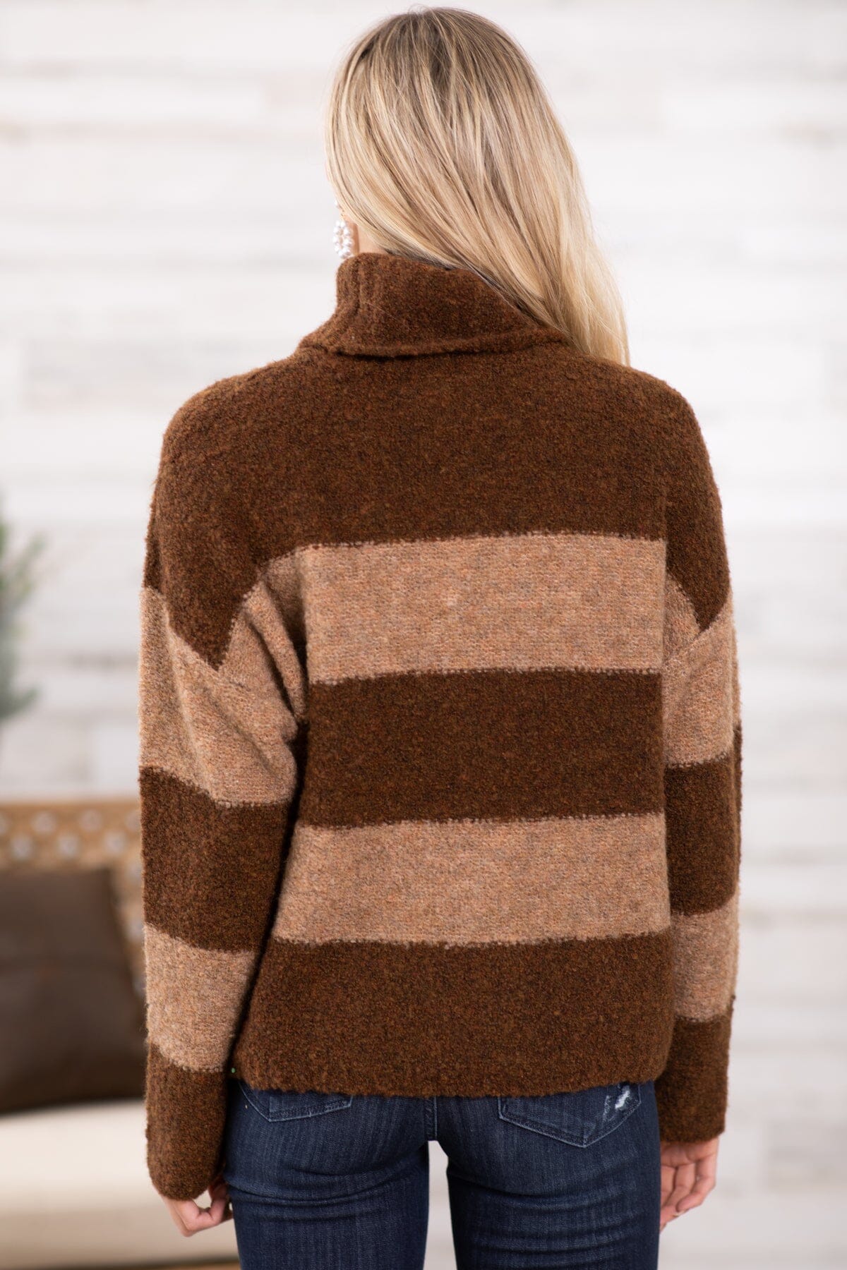 Brown and Tan Colorblock Turtleneck Sweater · Filly Flair