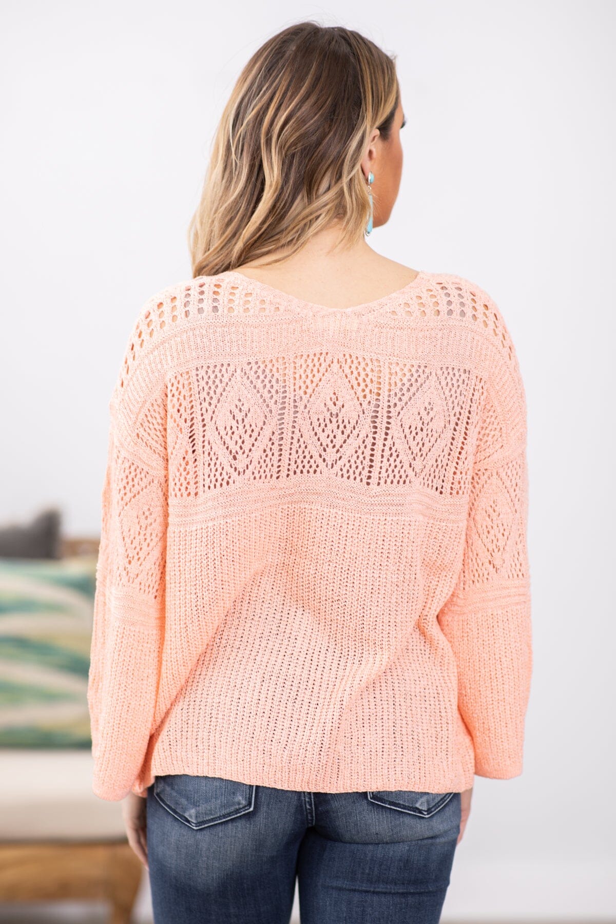 Coral Crochet Detail Lightweight Sweater - Filly Flair