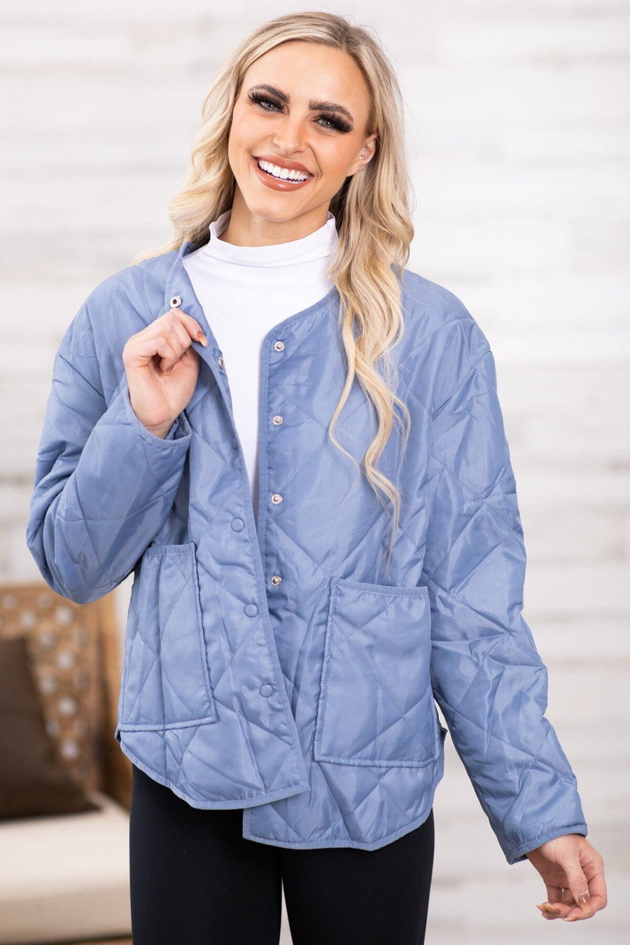 Cornflower Quilted Round Hem Jacket - Filly Flair