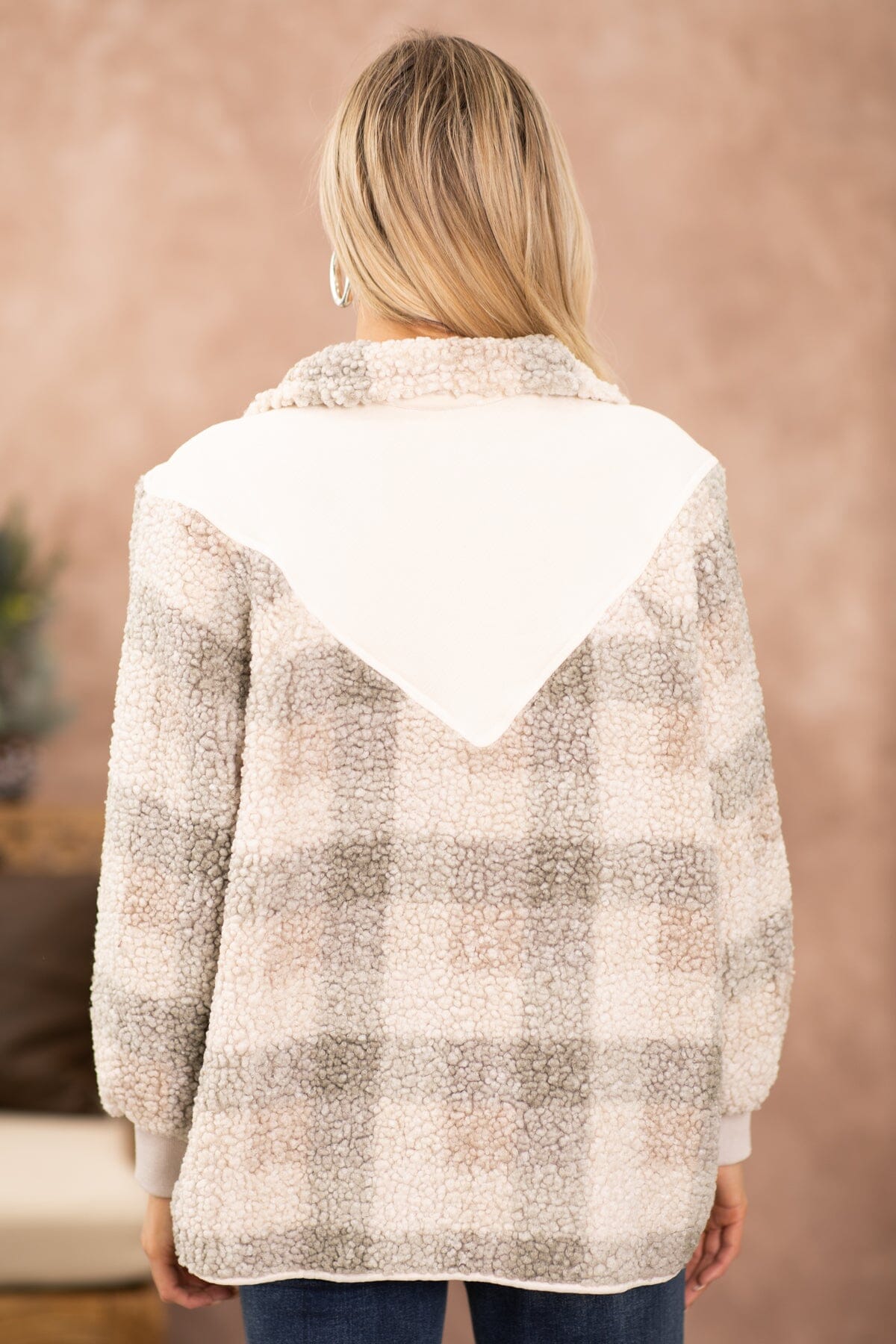 Cream Plaid Sherpa 1/4 Snap Pullover - Filly Flair