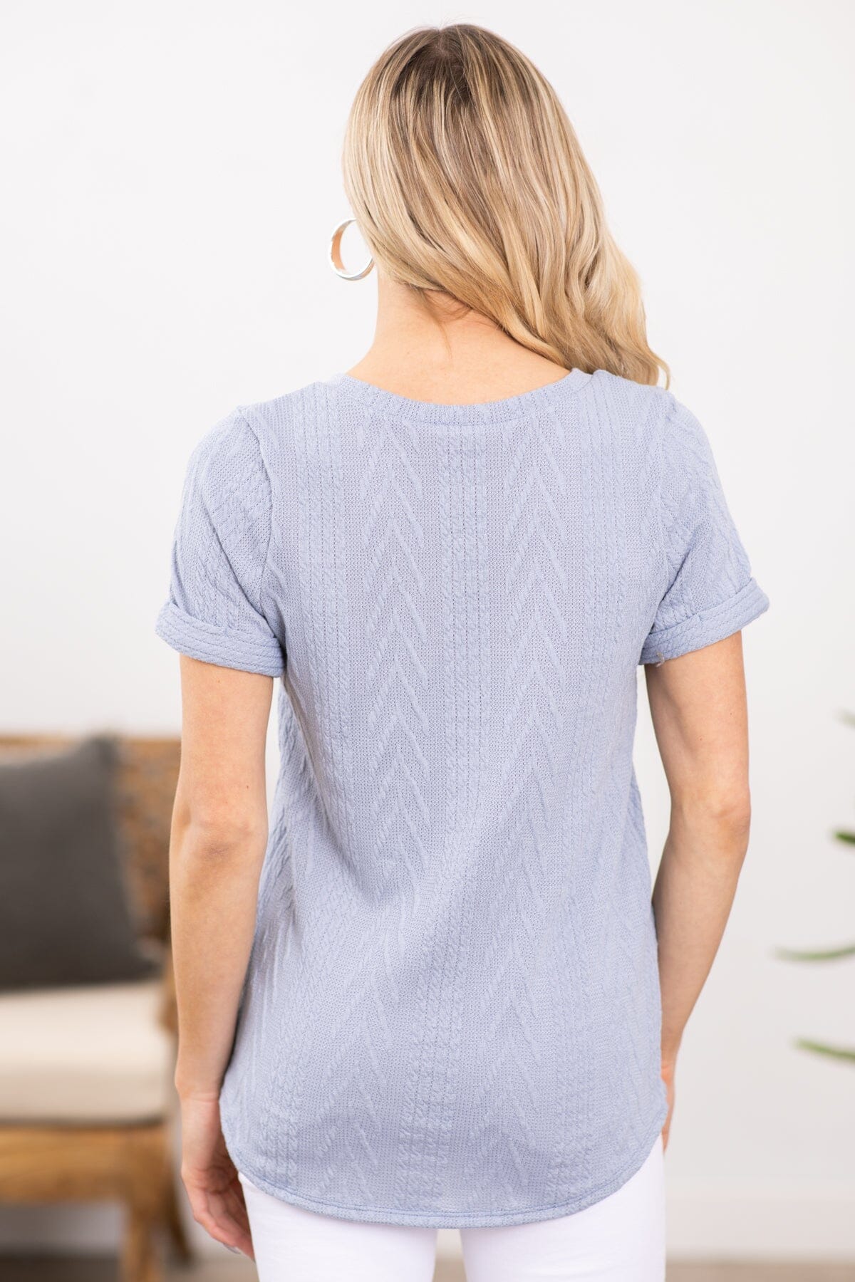 Dusty Blue Short Sleeve Tee With Pocket - Filly Flair