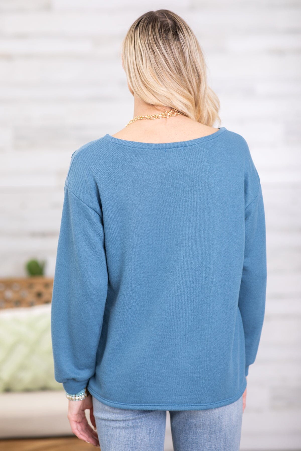 Dusty Blue Sweatshirt With Cutouts - Filly Flair